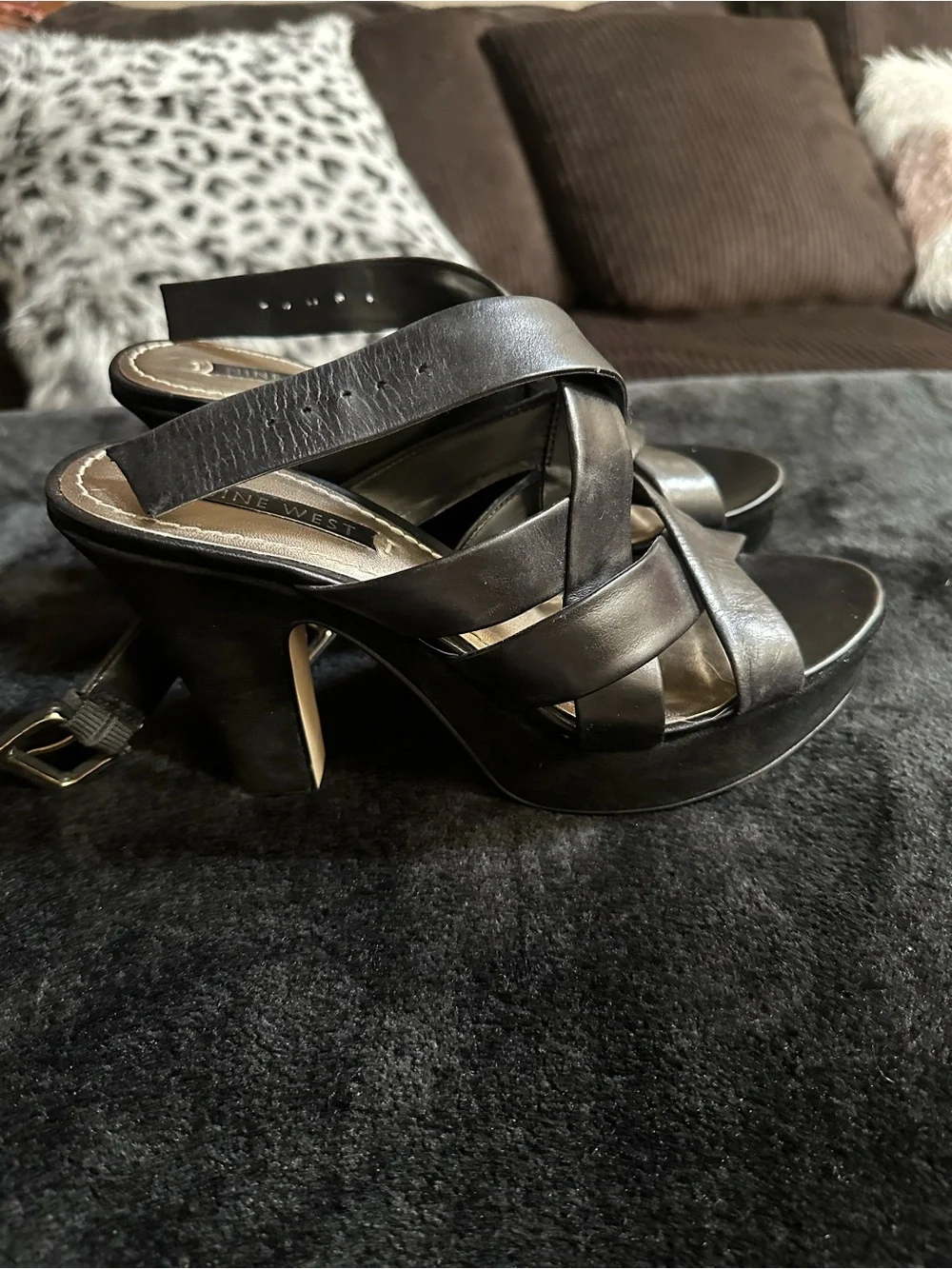 Women’s Black Leather Crisscross Platform Sandals